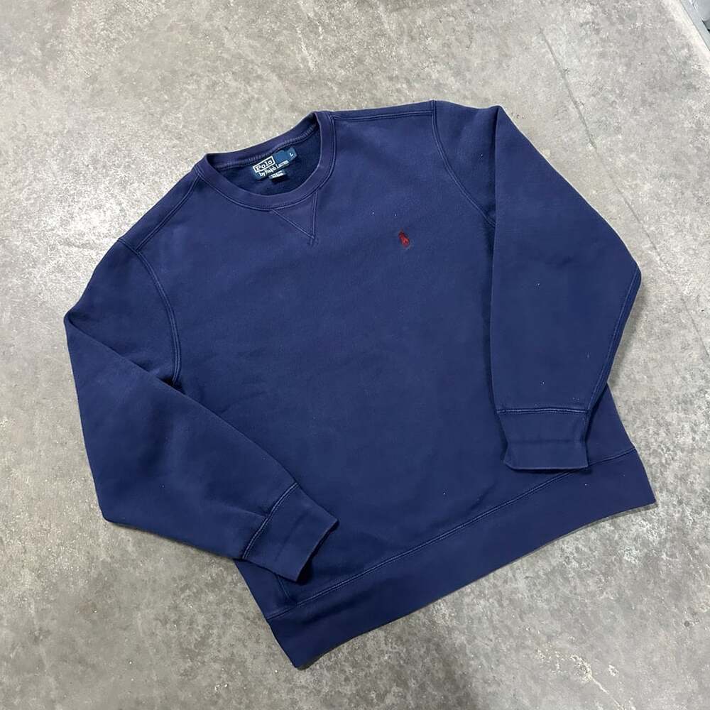 Polo Ralph Lauren Navy Blue Crewneck Sweatshirt with Red Pony Logo Size L